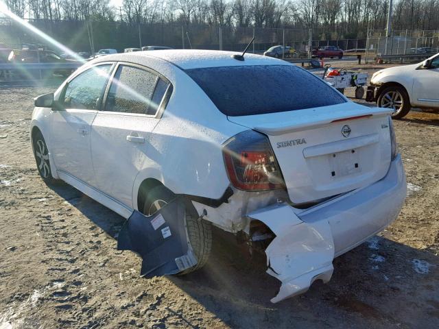 3N1AB6AP6CL623176 - 2012 NISSAN SENTRA 2.0 WHITE photo 3