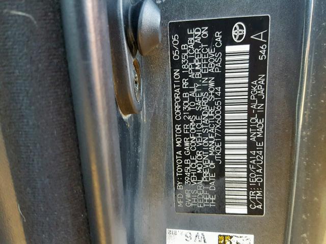 JTKDE177X60065144 - 2006 TOYOTA SCION TC 石墨色 照片 10