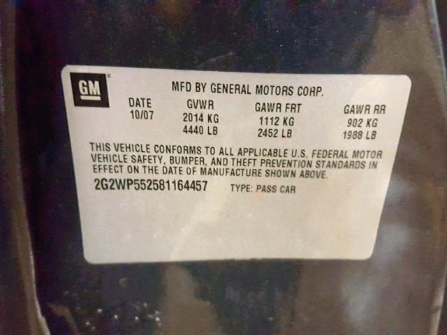 2G2WP552581164457 - 2008 PONTIAC GRAND PRIX ლურჯი ფოტო 10