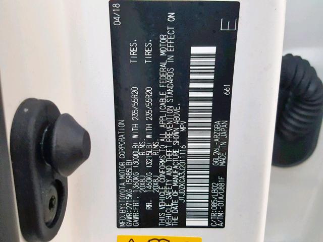 JTJDZKCA3J2011116 - 2018 LEXUS RX 350 L WHITE photo 10