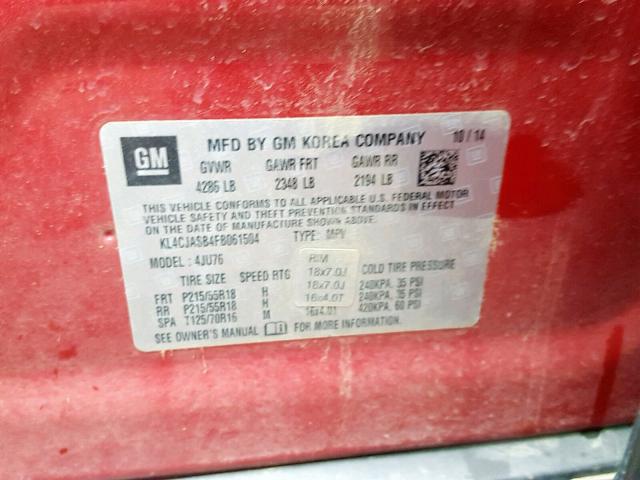 KL4CJASB4FB061504 - 2015 BUICK ENCORE RED photo 10