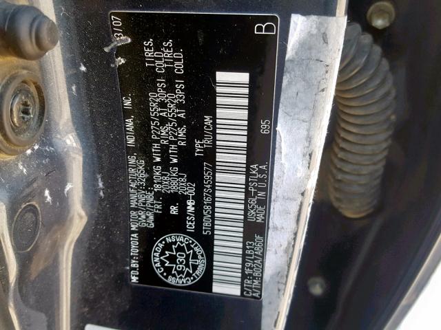 5TBDV58167S459577 - 2007 TOYOTA TUNDRA CRE CHARCOAL photo 10