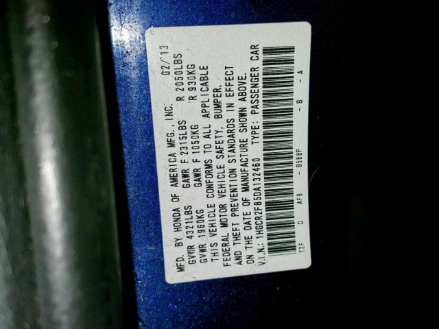 1HGCR2F85DA132460 - 2013 HONDA ACCORD EXL BLUE photo 10