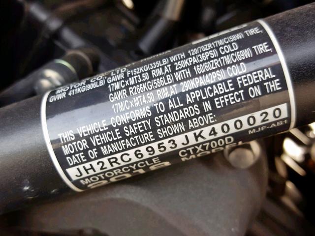 JH2RC6953JK400020 - 2018 HONDA CTX700 D BURGUNDY photo 10