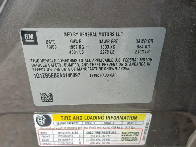 1G1ZB5EB6A4146897 - 2010 CHEVROLET MALIBU LS თაფლისფერი ფოტო 10