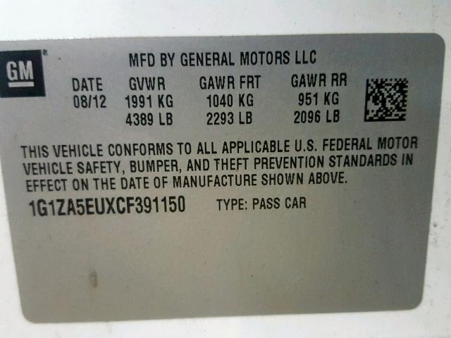 1G1ZA5EUXCF391150 - 2012 CHEVROLET MALIBU LS WHITE photo 10