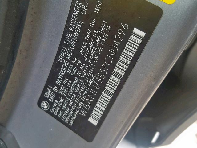 WBANN73557CN04296 - 2007 BMW 530 XIT GRAY photo 10