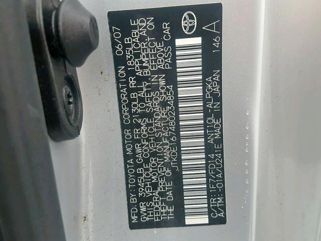 JTKDE167480234854 - 2008 TOYOTA SCION TC Gümüş foto 10