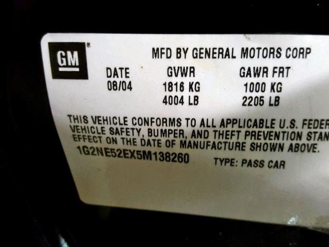 1G2NE52EX5M138260 - 2005 PONTIAC GRAND AM S BLACK photo 10