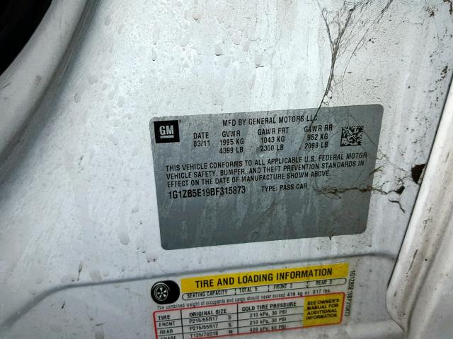 1G1ZB5E19BF315873 - 2011 CHEVROLET MALIBU LS 白色 照片 10