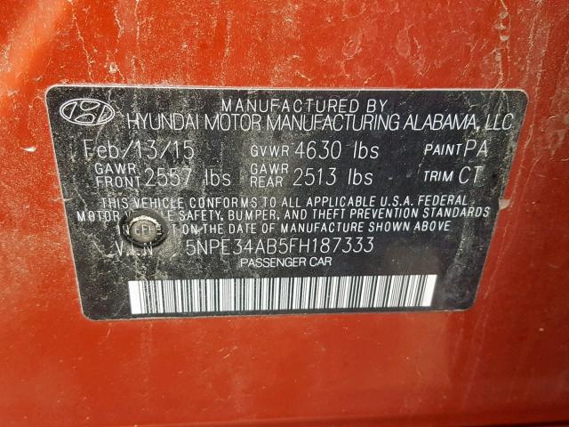 5NPE34AB5FH187333 - 2015 HYUNDAI SONATA SPO ORANGE photo 10