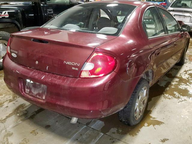 1B3ES46C52D510172 - 2002 DODGE NEON SE BURGUNDY photo 4