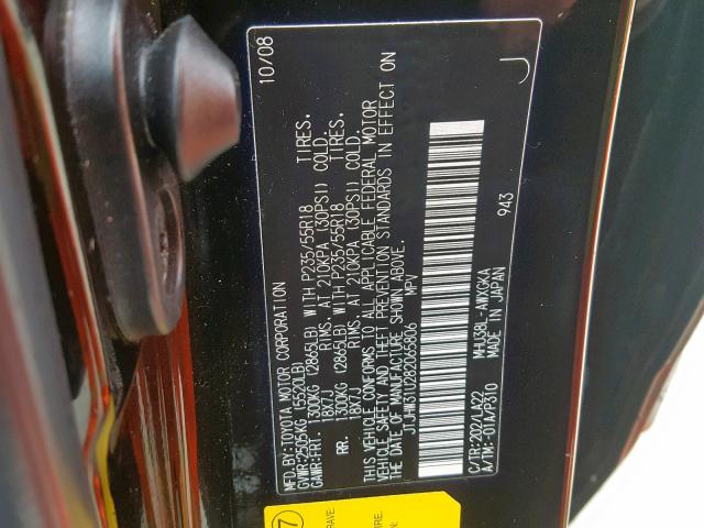 JTJHW31U282065806 - 2008 LEXUS RX 400H BLACK photo 10