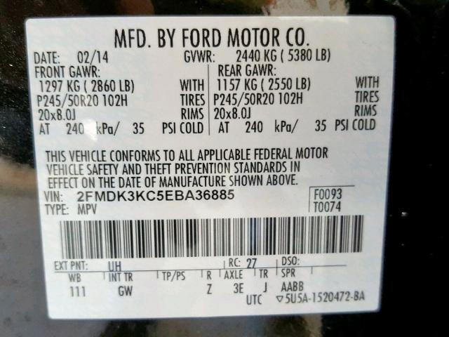 2FMDK3KC5EBA36885 - 2014 FORD EDGE LIMIT BLACK photo 10