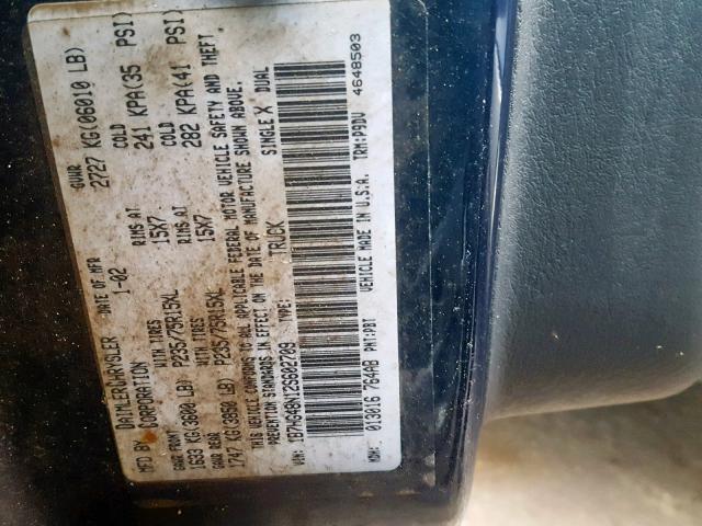 1B7HG48N12S602709 - 2002 DODGE DAKOTA QUA BLUE photo 10