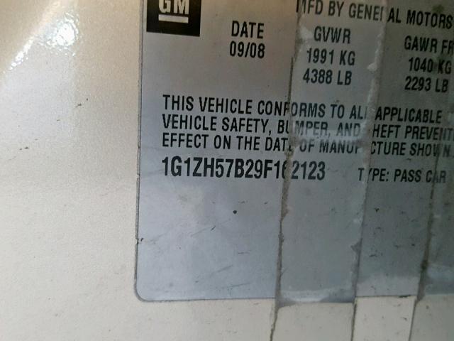 1G1ZH57B29F162123 - 2009 CHEVROLET MALIBU 1LT 米色 照片 10