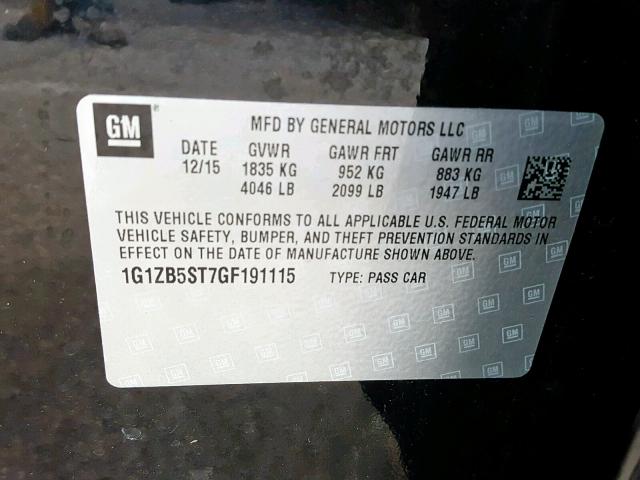 1G1ZB5ST7GF191115 - 2016 CHEVROLET MALIBU LS Qara foto 10