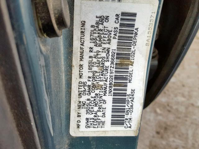 1NXBB02E9TZ366821 - 1996 TOYOTA COROLLA DX BLUE photo 10