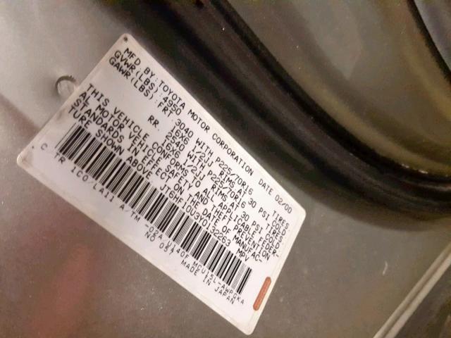 JT6HF10U3Y0132263 - 2000 LEXUS RX 300 GRAY photo 10