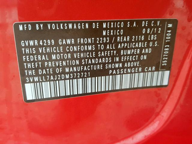 3VWLL7AJ2DM372721 - 2013 VOLKSWAGEN JETTA TDI RED photo 10