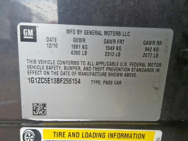 1G1ZC5E13BF256154 - 2011 CHEVROLET MALIBU 1LT GRAY photo 10