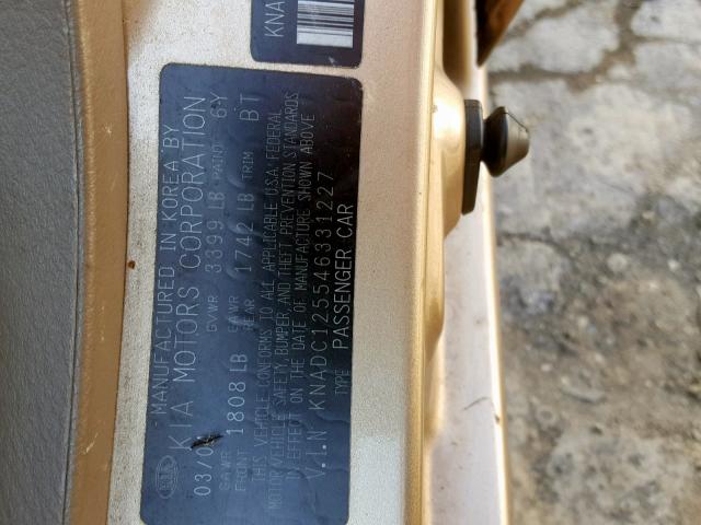 KNADC125546331227 - 2004 KIA RIO TAN photo 10