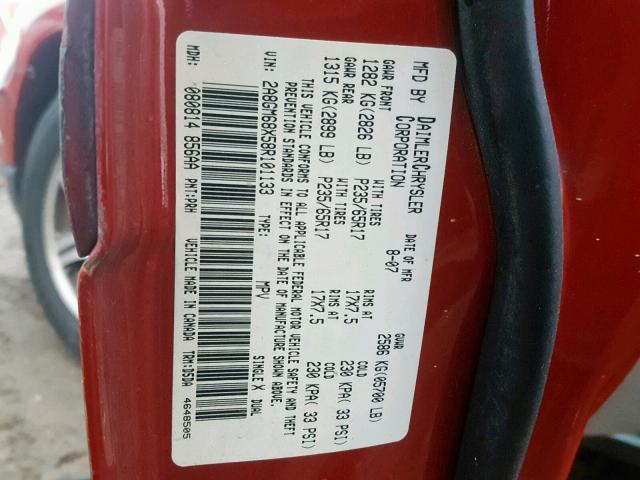 2A8GM68X58R101133 - 2008 CHRYSLER PACIFICA T RED photo 10