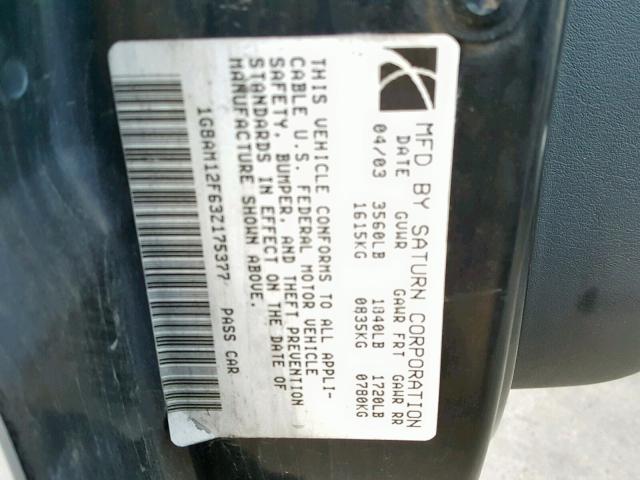 1G8AM12F63Z175377 - 2003 SATURN ION LEVEL RED photo 10