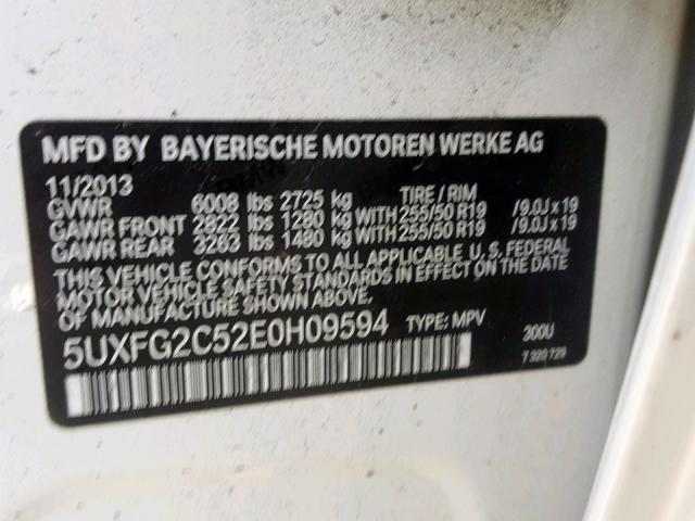 5UXFG2C52E0H09594 - 2014 BMW X6 XDRIVE3 WHITE photo 10