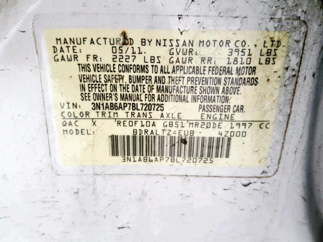 3N1AB6AP7BL720725 - 2011 NISSAN SENTRA 2.0 WHITE photo 10