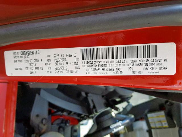 1J4FA24128L556868 - 2008 JEEP WRANGLER X RED photo 10