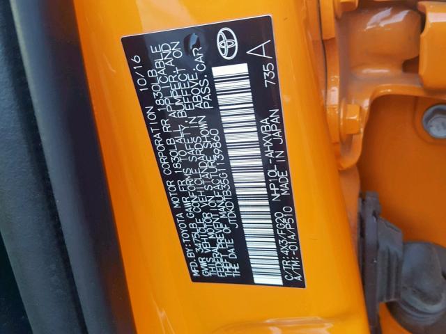 JTDKDTB35G1139860 - 2016 TOYOTA PRIUS C ORANGE photo 10