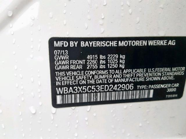 WBA3X5C53ED242906 - 2014 BMW 328 XIGT WHITE photo 10