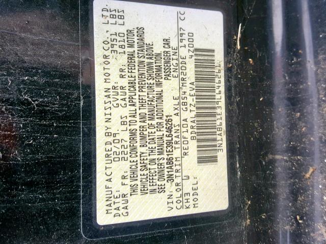 3N1AB61E39L646261 - 2009 NISSAN SENTRA 2.0 BLACK photo 10