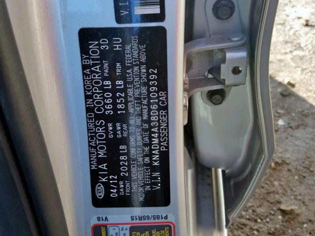 KNADM4A38D6109392 - 2013 KIA RIO LX SILVER photo 10