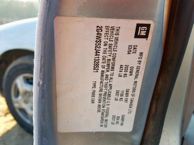 2G4WS52J441328521 - 2004 BUICK CENTURY CU SILVER photo 10