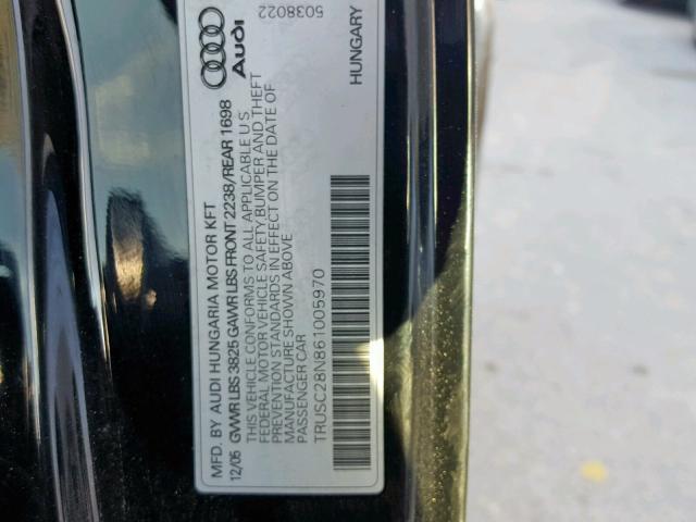 TRUSC28N861005970 - 2006 AUDI TT BLACK photo 10