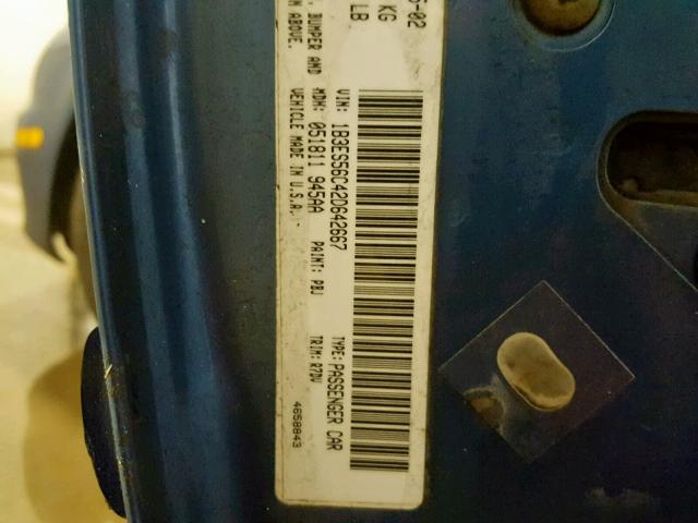 1B3ES56C42D642667 - 2002 DODGE NEON ES BLUE photo 10