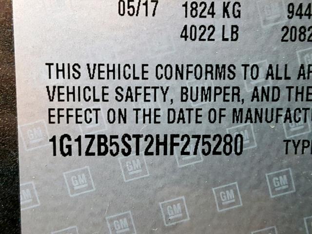 1G1ZB5ST2HF275280 - 2017 CHEVROLET MALIBU LS 石墨色 照片 10