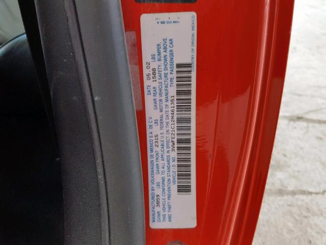 3VWFE21C12M461351 - 2002 VOLKSWAGEN NEW BEETLE წითელი ფოტო 10