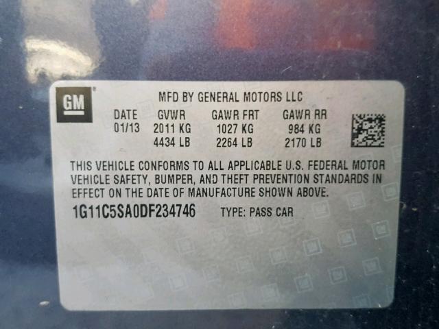 1G11C5SA0DF234746 - 2013 CHEVROLET MALIBU 1LT BLUE photo 10