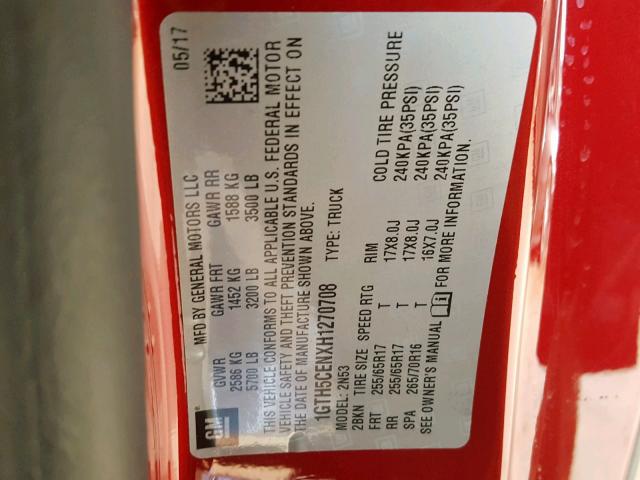 1GTH5CENXH1270708 - 2017 GMC CANYON SLE RED photo 10