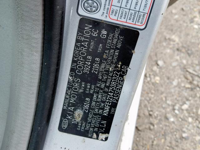 KNAFE121475381322 - 2007 KIA SPECTRA EX SILVER photo 10