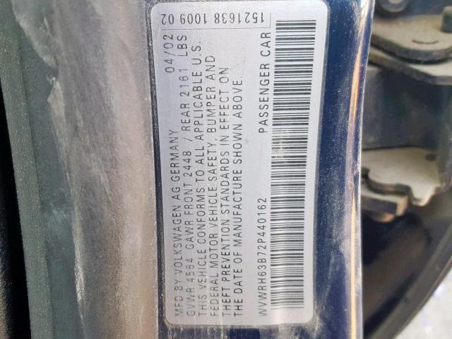WVWRH63B72P440162 - 2002 VOLKSWAGEN PASSAT GLX 蓝色 照片 10