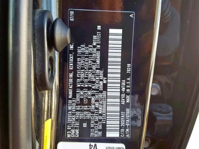 4T3ZA3BB8AU033880 - 2010 TOYOTA VENZA BASE BLACK photo 10