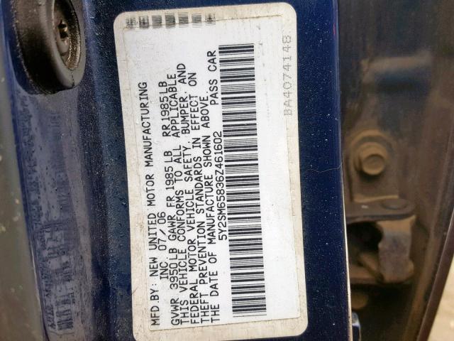 5Y2SM65836Z461602 - 2006 PONTIAC VIBE BLUE photo 10