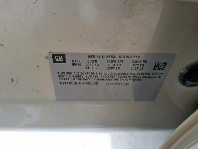 1G11B5SL1FF143038 - 2015 CHEVROLET MALIBU LS 米色 照片 10