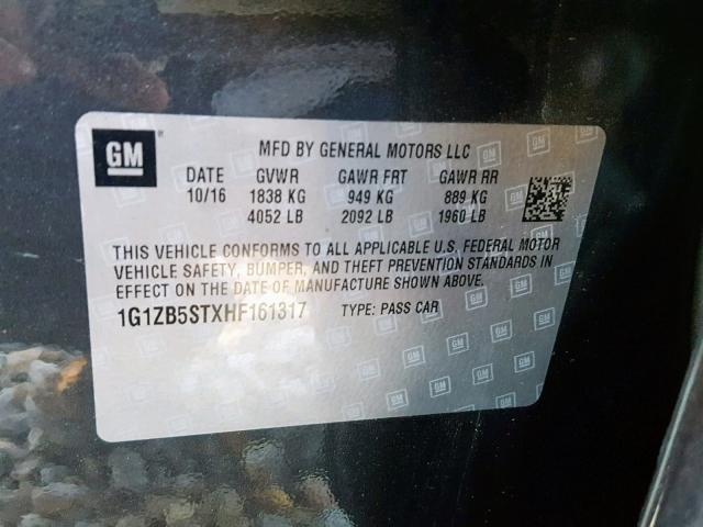 1G1ZB5STXHF161317 - 2017 CHEVROLET MALIBU LS GRAY photo 10