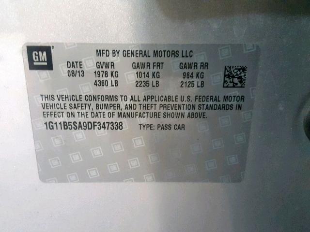 1G11B5SA9DF347338 - 2013 CHEVROLET MALIBU LS SILVER photo 10