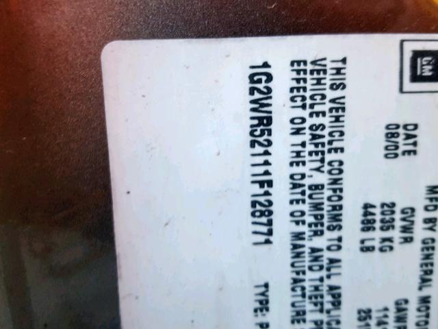 1G2WR52111F128771 - 2001 PONTIAC GRAND PRIX BROWN photo 10